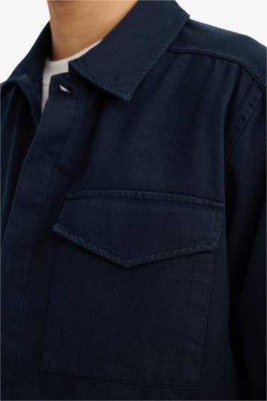 Boxy Fit Polo Neck Twill Long Sleeve Shirt