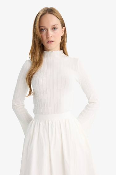 Slim Fit Dar Kesim Fitilli Kaşkorse Uzun Kollu Tunik