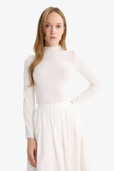 Slim Fit Dar Kesim Fitilli Kaşkorse Uzun Kollu Tunik