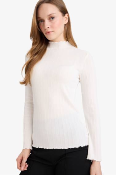 Slim Fit Dar Kesim Fitilli Kaşkorse Uzun Kollu Tunik