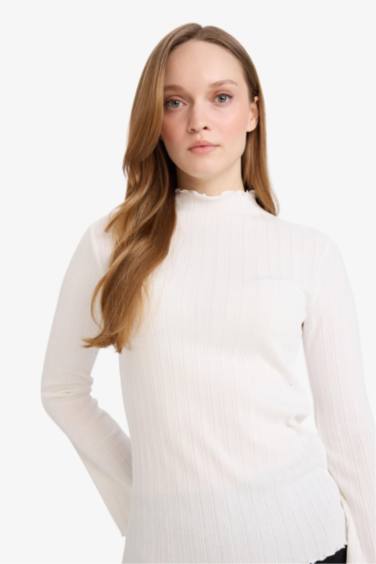 Slim Fit Dar Kesim Fitilli Kaşkorse Uzun Kollu Tunik