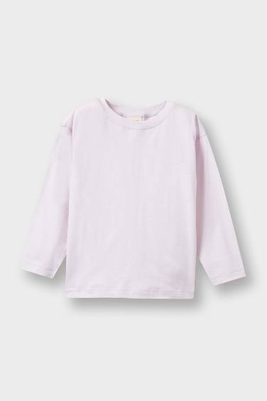 Kız Bebek Bisiklet Yaka 2'li Uzun Kollu Tişört