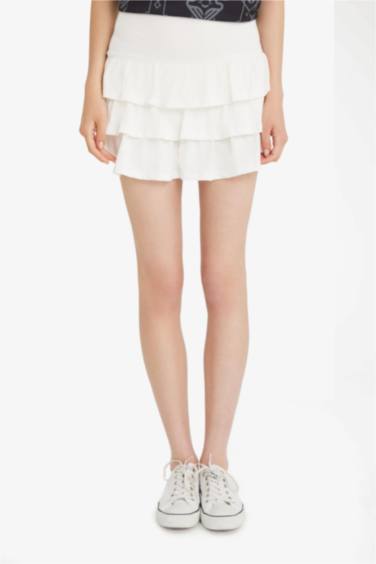 Normal Waist Flounced Cotton White Mini Skirt