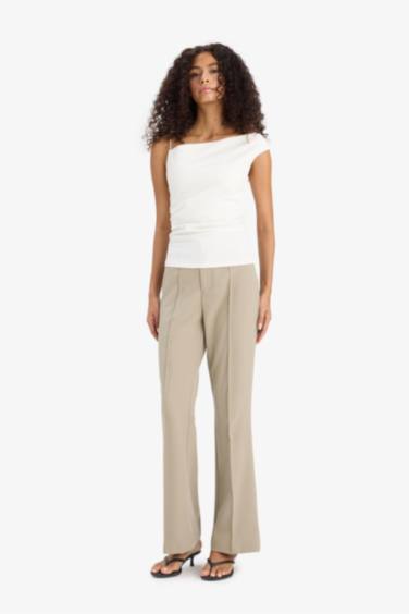 Flare Fit Fermuarlı Yüksek Bel Uzun Boy Pantolon