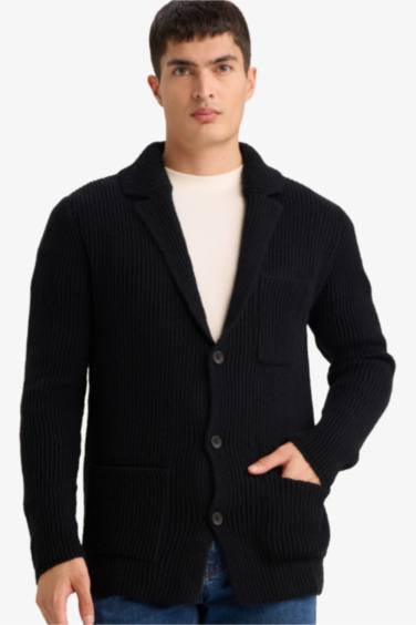 Standard Fit Jacket Collar Knitwear Cardigan