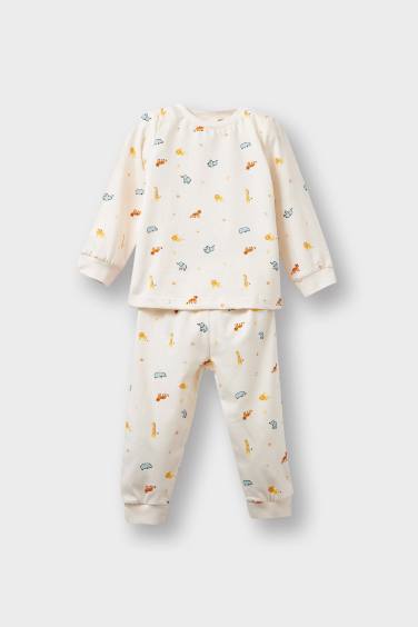 Baby Boy Safari Printed Cotton Top Bottoms 4 Piece Pajama Set