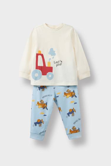Baby Boy Airplane Printed Cotton Top Bottoms 4 Piece Pajama Set