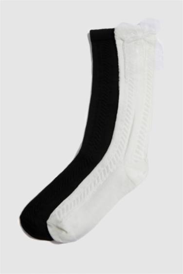 Kız Çocuk 2'li Pamuklu Diz Altı Okul Çorabı