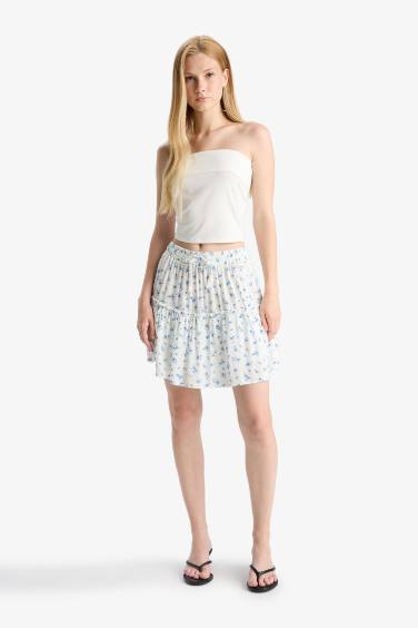 تنورة قصيرة فيسكوز كرنكيل بخصر عالي وبطانة جيرسي