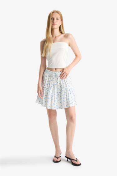 تنورة قصيرة فيسكوز كرنكيل بخصر عالي وبطانة جيرسي