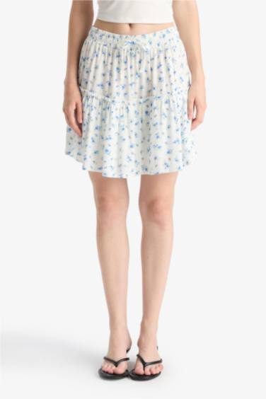 تنورة قصيرة فيسكوز كرنكيل بخصر عالي وبطانة جيرسي