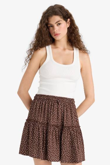 Patterned High Waist Cotton Lining Crinkle Viscose Mini Skirt
