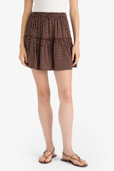 Patterned High Waist Cotton Lining Crinkle Viscose Mini Skirt