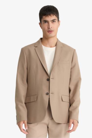 Slim Fit Dar Kesim Twill Düğmeli Blazer Ceket