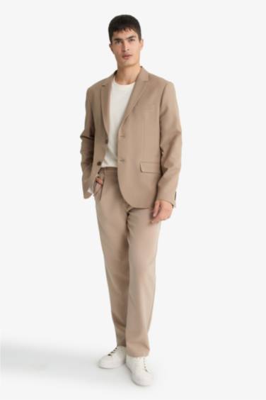 Slim Fit Dar Kesim Twill Düğmeli Blazer Ceket