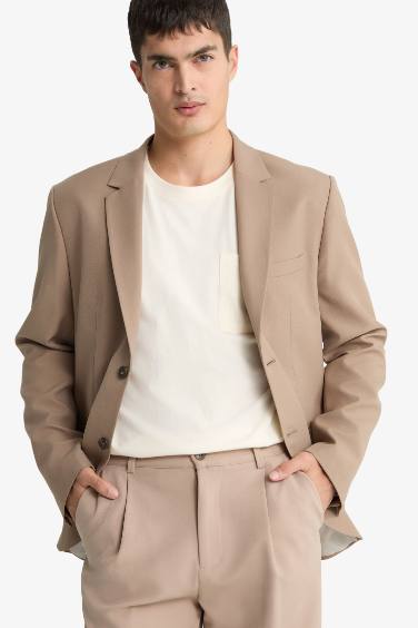 Slim Fit Dar Kesim Twill Düğmeli Blazer Ceket