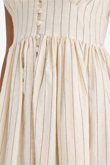 V-Neck Striped Poplin Midi Dress