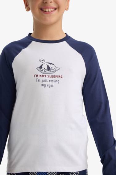 Kız Çocuk Pijama Takımı Baskılı Uzun Kollu Üst Kareli Uzun Alt