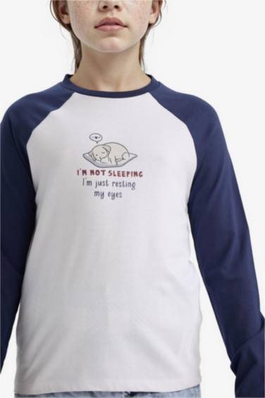 Kız Çocuk Pijama Takımı Baskılı Uzun Kollu Üst Kareli Uzun Alt