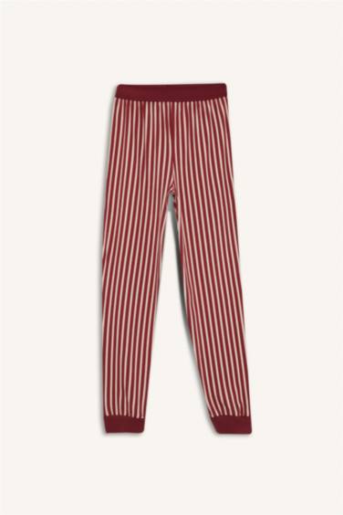 Kız Çocuk Pijama Takımı Baskılı Uzun Kollu Üst Çizgili Uzun Alt