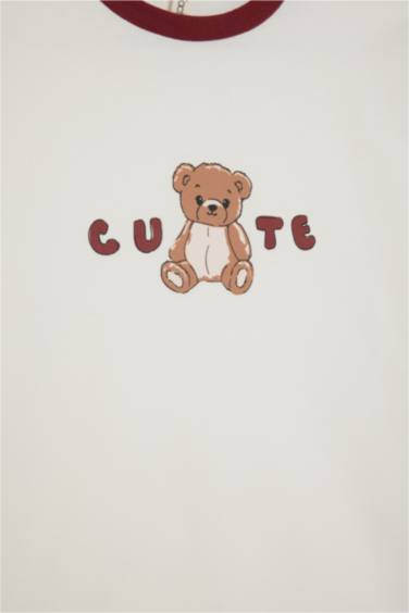 Kız Çocuk Pijama Takımı Baskılı Uzun Kollu Üst Çizgili Uzun Alt