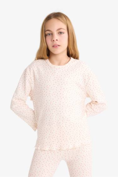 Kız Çocuk Pijama Takımı Desenli Uzun Kollu Üst Uzun Alt