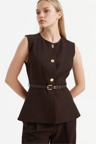 Fıtted Bisiklet Yaka Yelek - Görsel 3