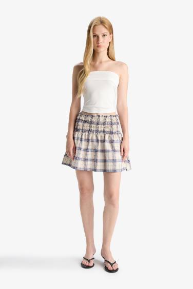 A Cut Checked Mini Skirt