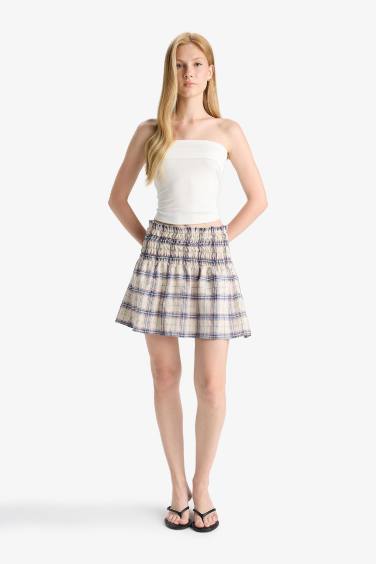 A Cut Checked Mini Skirt