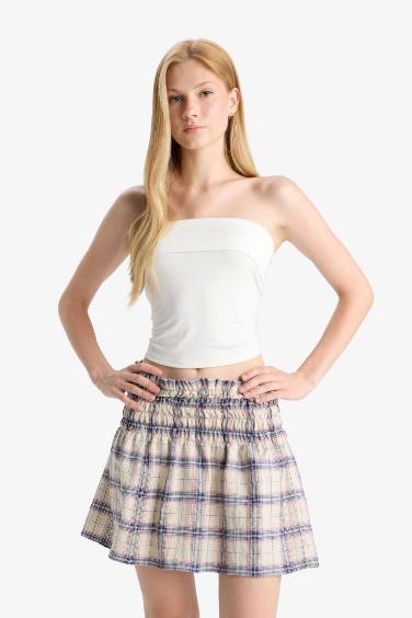 A Cut Checked Mini Skirt