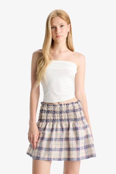 A Cut Checked Mini Skirt