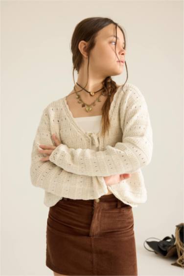 Girl V-Neck Knit Cardigan
