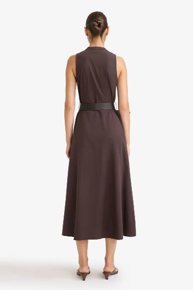 Regular Fit Belted Cotton Sleeveless Midi Dress