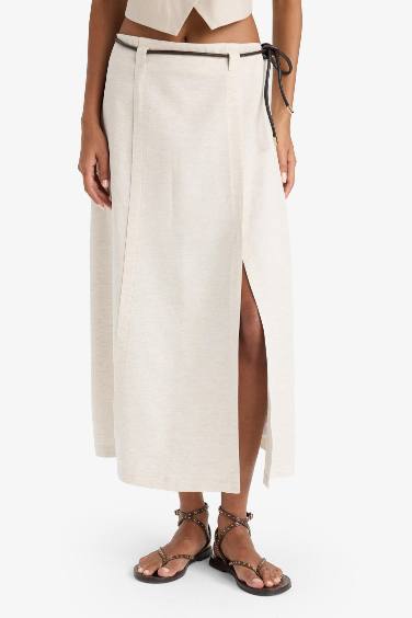 جيبة ميدي قصة عادية بخصر عالي