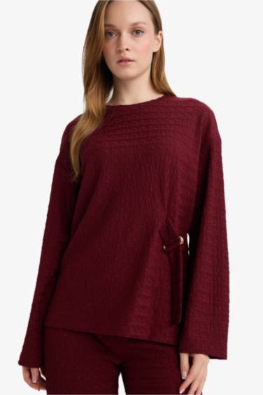 Relax Fit Crew Neck Long Sleeves Crepe T-shirt