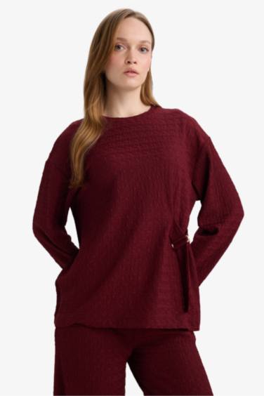 Relax Fit Crew Neck Long Sleeves Crepe T-shirt