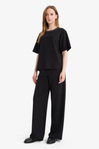 Straight Wide Leg Trousers