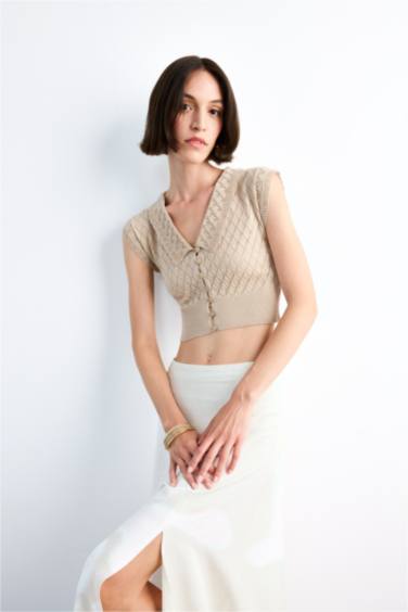 Large Collar Knit Crop Top