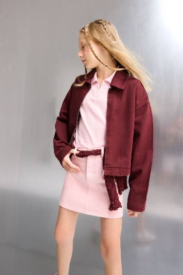 Girl Gabardine Zippered Crop Jacket