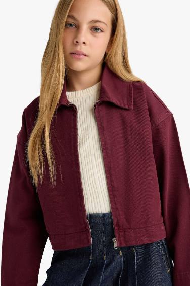 Girl Gabardine Zippered Crop Jacket