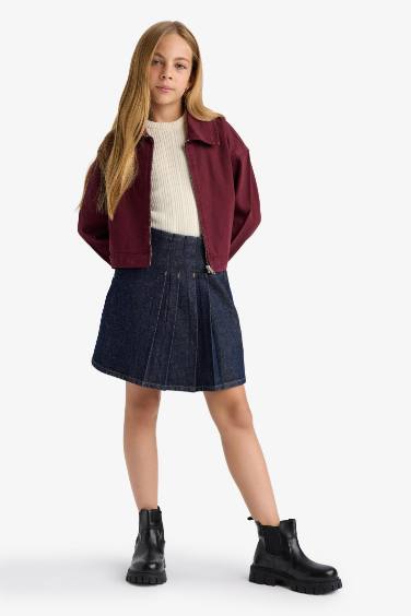 Girl Gabardine Zippered Crop Jacket