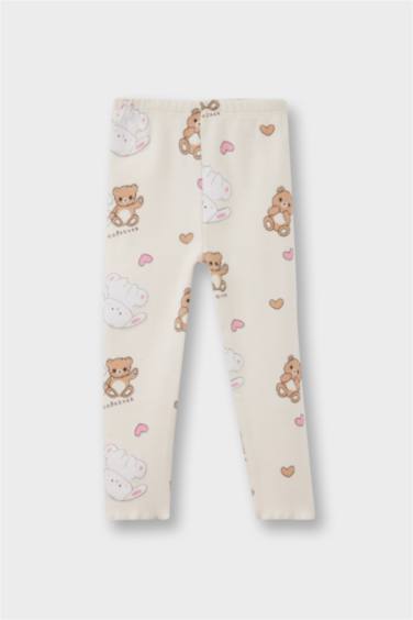 Kız Bebek Pijama Takımı Ayı Baskılı Uzun Kollu Fitilli Kaşkorse Üst Uzun Alt