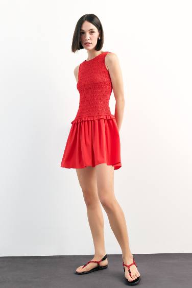 Round Neck Gipel Red Mini Dress
