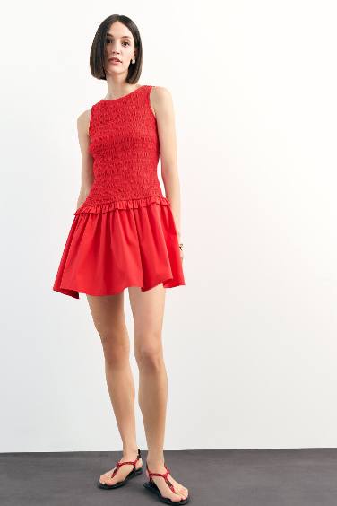 Round Neck Gipel Red Mini Dress
