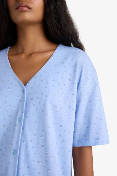 Pijama Takımı Regular Fit V Yaka Düğmeli Kısa Kollu Üst Uzun Alt-Fall in Love