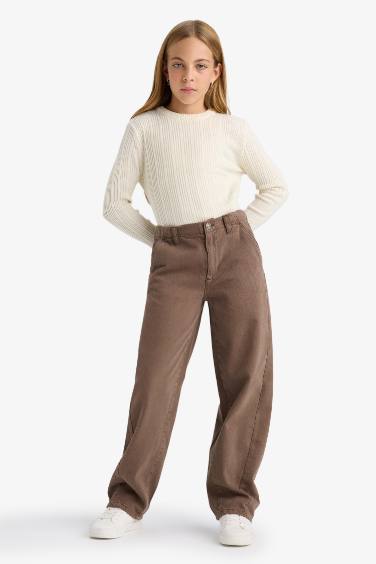 Girl Balloon Fit Gabardine Trousers