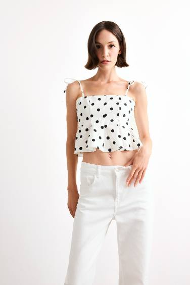 Slim Fit Polka Dot Sleeveless Blouse