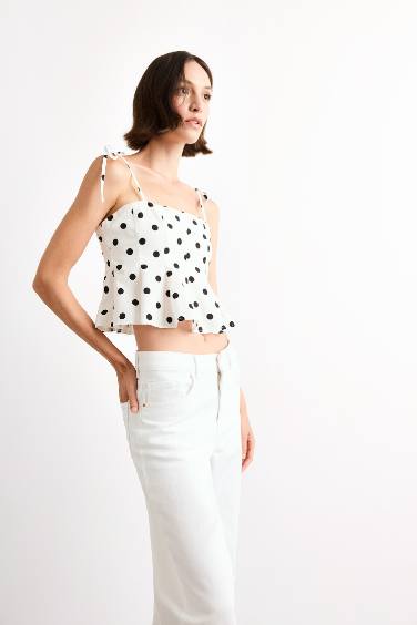 Slim Fit Polka Dot Sleeveless Blouse