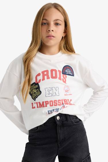 Girl Oversize Fit Crew Neck Printed T-Shirt