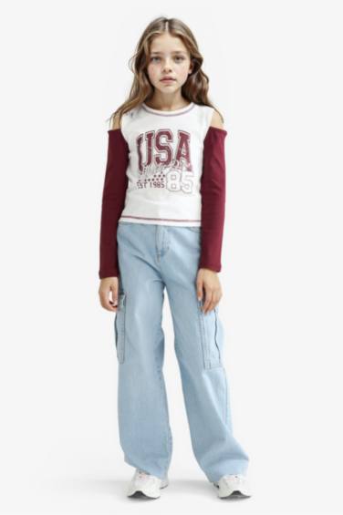 تيشيرت بناتي كم طويل مضلع بطبعة شعار سليم فيت